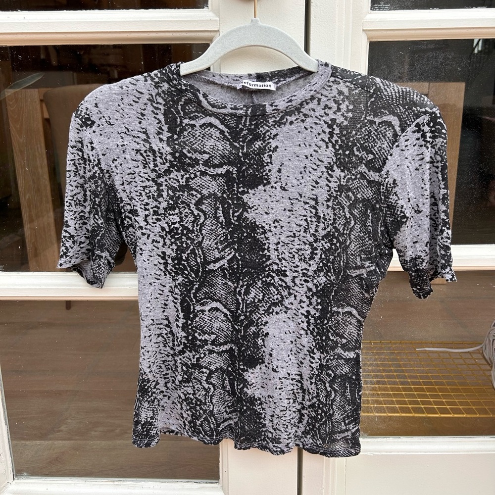 Reformation Snake Skin Gray Top